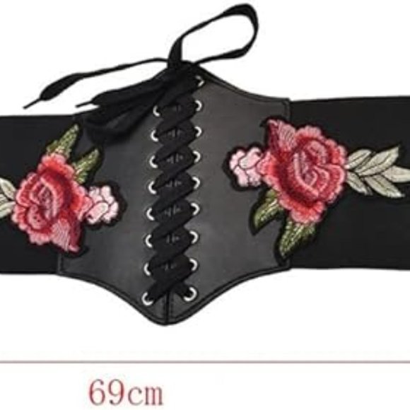 Floral embroidered waist belt main image 7